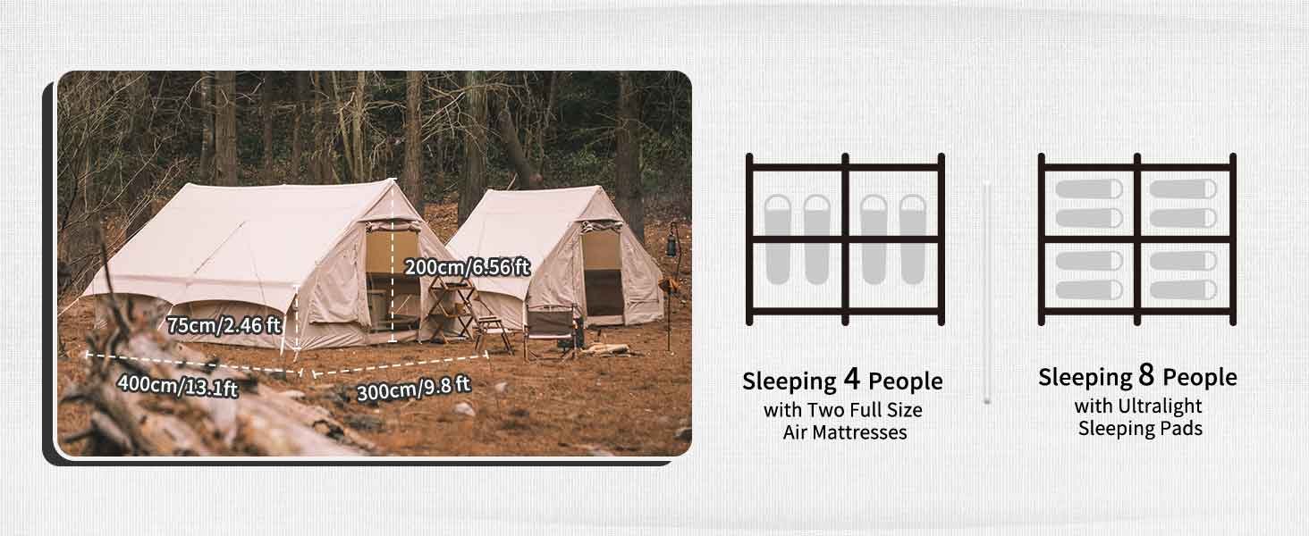 large dimensions for the inflatable tent